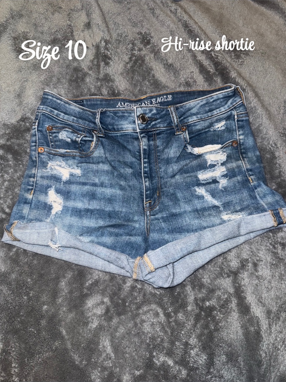 American Eagle Outfitters Distressed High-Rise Denim Shorts - Blue